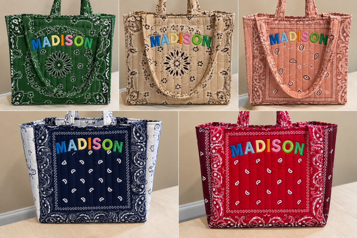 Machine Embroidered Bandana Tote