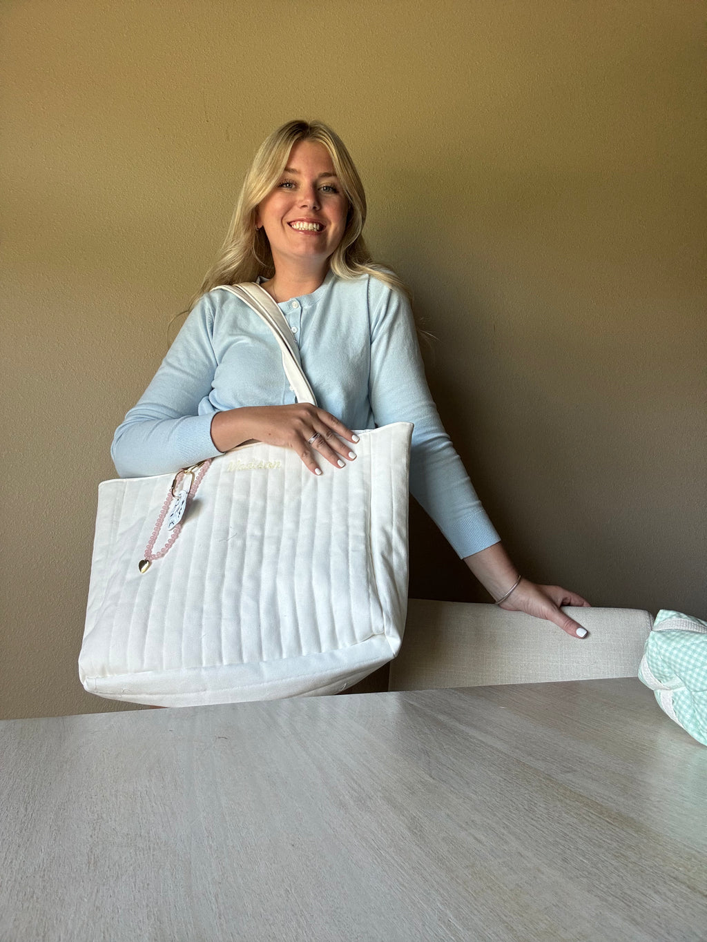 Oversized White Denim Tote