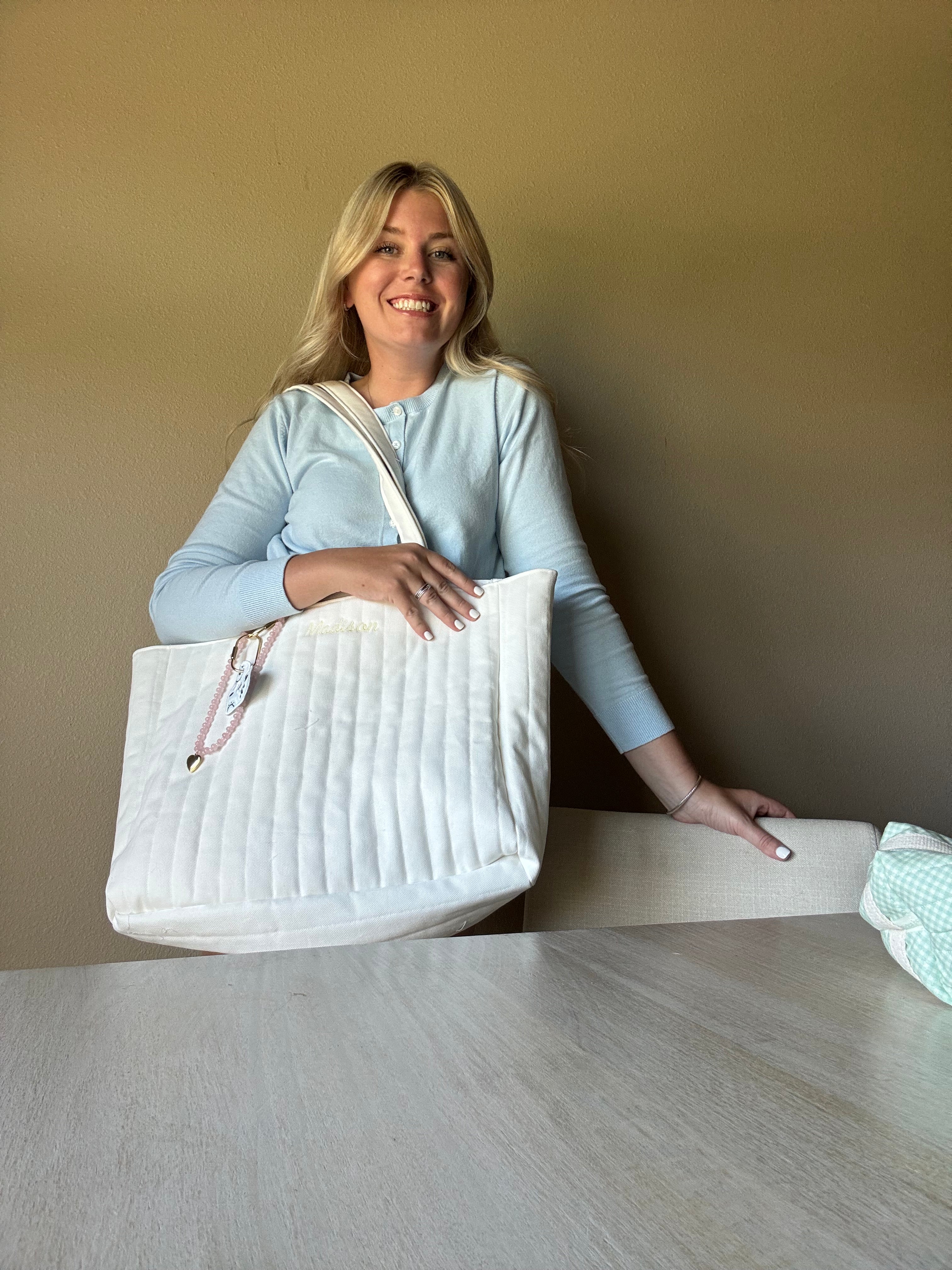 Oversized White Denim Tote