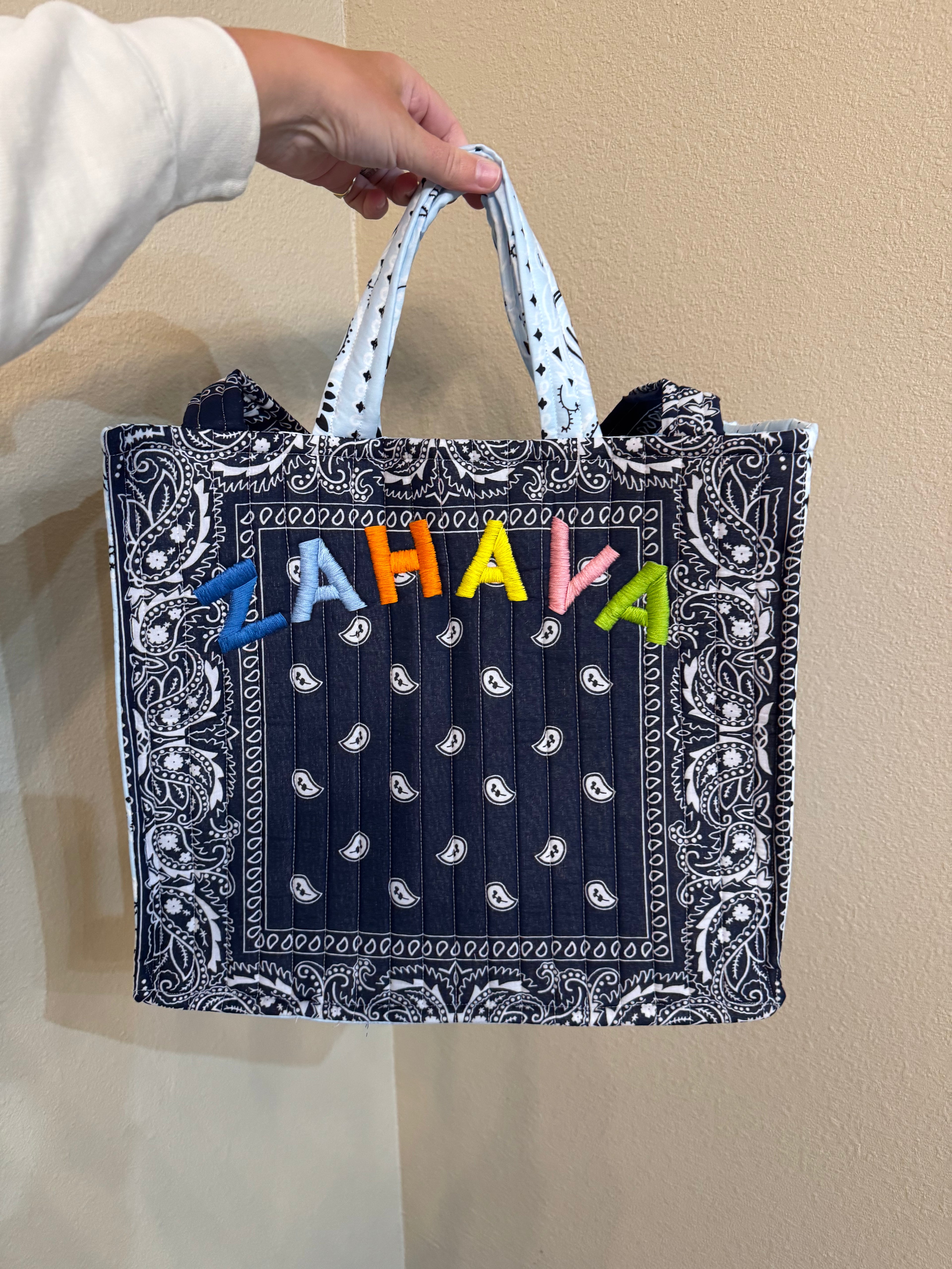 Hand Embroidered Bandana Tote